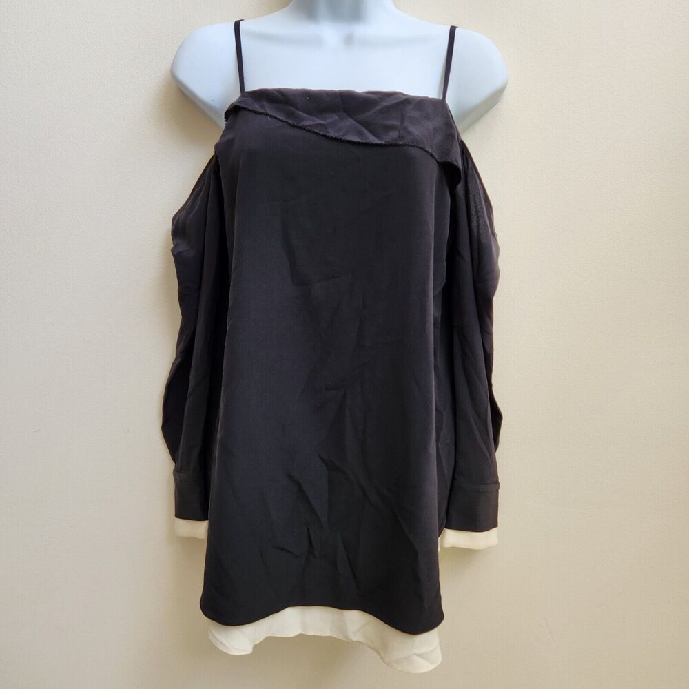 Rag & Bone Top Womens XS Black Silk Karley Layered Cold Shoulder Minimalist Chic